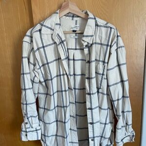 White and Blue Plaid Button-Up Shirt